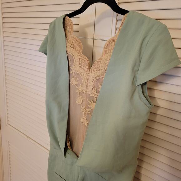 City and Painting Mint Green Lace Front Zip Jumpsuit Medium Pockets - Picture 4 of 6